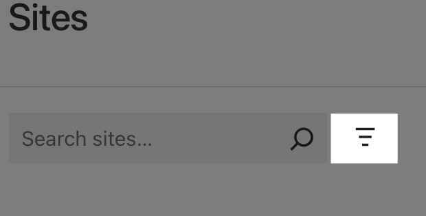Значок «Добавить фильтр» справа от поля «Поиск сайтов».
