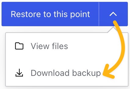 The "Download backup" option located in the drop-down next to the "Restore to this point" button.