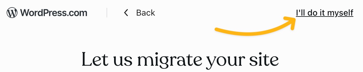 Una freccia nella pagina "Lascia che migriamo il tuo sito" che punta al link con testo "Fallo tu" nell'angolo in alto a destra.