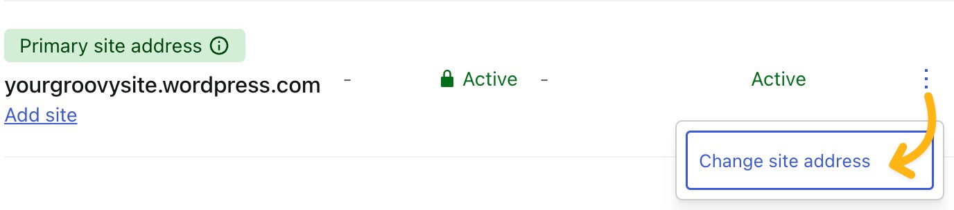 חץ מתפריט שלוש הנקודות לאפשרות "לשנות את כתובת האתר" ברשימה הנפתחת.