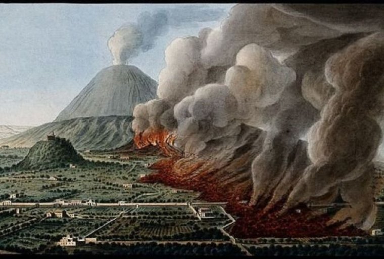 Old painting of Mount Vesuvius' eruption.