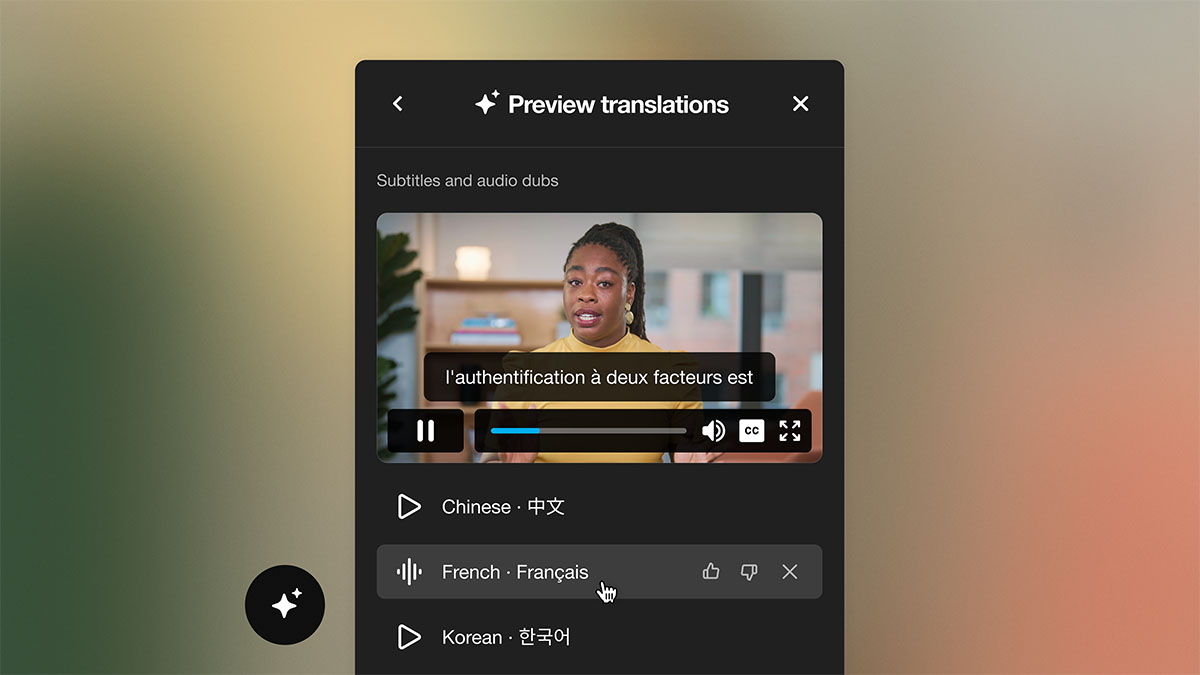 Vimeo's AI can translate your video's audio and captions into 29 languages with voice cloning and AI dubbing technology.