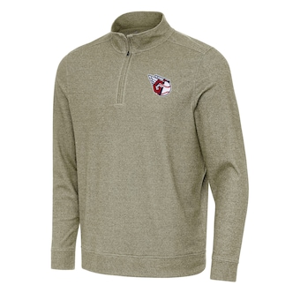 Men's Cleveland Guardians Antigua Heather Olive Subtle Quarter-Zip Sweatshirt