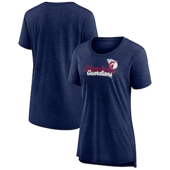 Women's Cleveland Guardians Navy Practice Time Tri-Blend T-Shirt