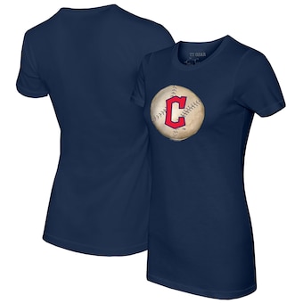 Women's Cleveland Guardians Tiny Turnip Navy Stitched Baseball T-Shirt