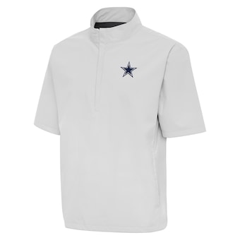 Men's Antigua Heather Gray Dallas Cowboys Brisk Short Sleeve Quarter-Zip Windshirt