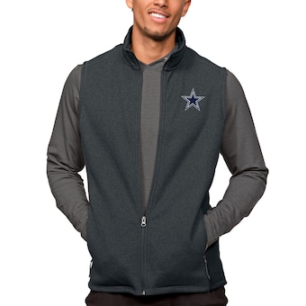 Men's Antigua Heathered Charcoal Dallas Cowboys Course Full-Zip Vest