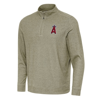 Men's Los Angeles Angels Antigua Heather Olive Subtle Quarter-Zip Sweatshirt