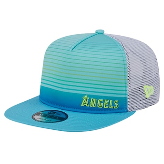 Men's Los Angeles Angels New Era Aqua Neon Horizon A-Frame Trucker 9FIFTY Snapback Hat