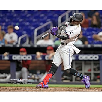 Unsigned Miami Marlins Jazz Chisholm Fanatics Authentic Hits a RBI Double Photograph