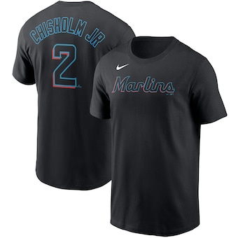 Men's Miami Marlins Jazz Chisholm Jr. Nike Black Name & Number T-Shirt