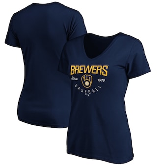 Women's Milwaukee Brewers Navy Core Live For It V-Neck T-Shirt