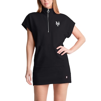 Women's New York Mets DKNY Sport Black Emily Quarter-Zip Sneaker Dress