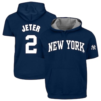 Men's New York Yankees Derek Jeter Profile Navy Big & Tall Fleece Short Sleeve Hoodie