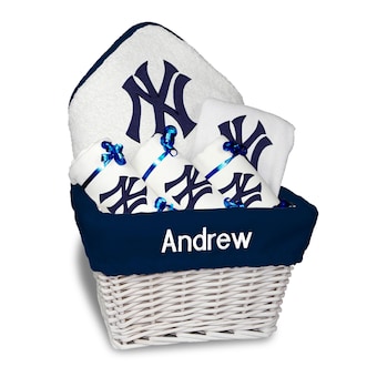 Newborn & Infant New York Yankees White Personalized Medium Gift Basket