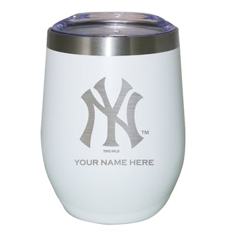 New York Yankees White 12oz. Personalized Etched Stemless Tumbler