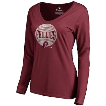 Women's Philadelphia Phillies Maroon Cooperstown Collection Slider Long Sleeve V-Neck T-Shirt