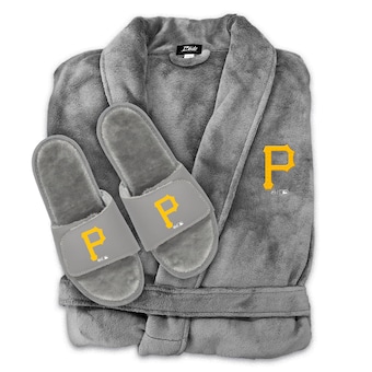 Unisex Pittsburgh Pirates  ISlide Gray Faux Fur Slide Sandals & Robe Bundle