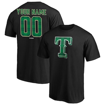 Men's Texas Rangers Black Emerald Plaid Personalized Name & Number T-Shirt