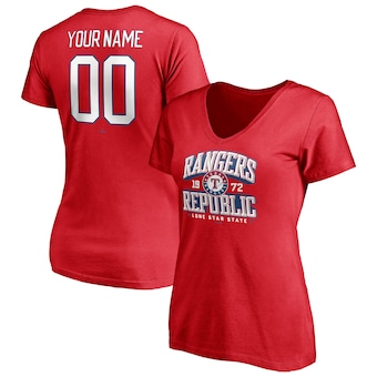 Women's Texas Rangers Red Hometown Legend Personalized Name & Number V-Neck T-Shirt