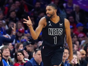 Mikal Bridges of the Brooklyn Nets reacts after a made basket