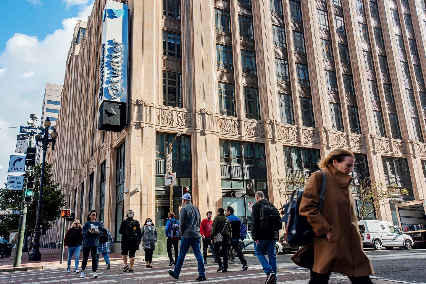 Outside the Twitter HQ building at 1355 Market Street in San Francisco, California.