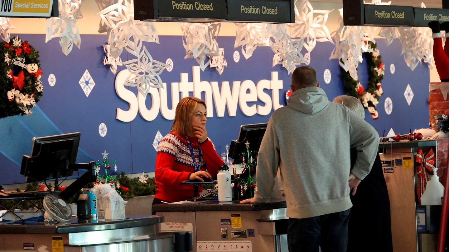 Ronkonkoma, N.Y.: The Southwest Airlines counter at Long Island MacArthur Airport in Ronkonkoma, New York on December 28, 2022. (Photo by James Carbone/Newsday RM via Getty Images)