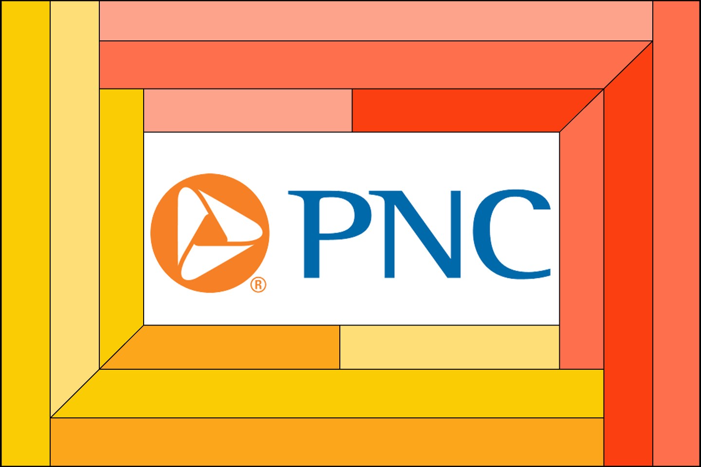 Illustration of the PNC Bank logo inside a yellow and red frame.