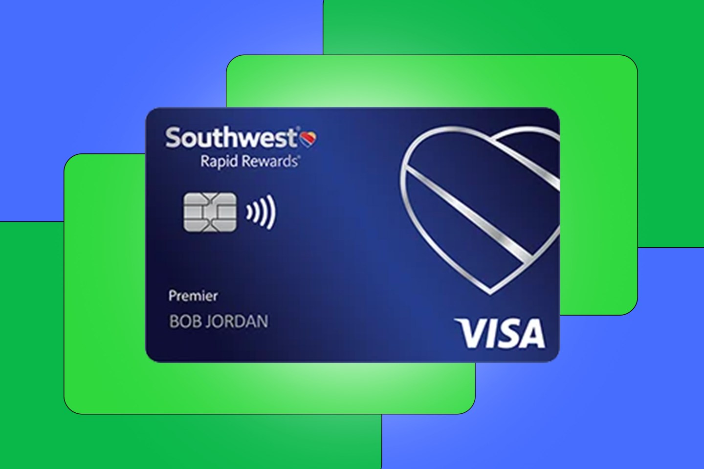 Photo of Southwest Rapid Rewards® Premier Credit Card on a blue and green abstract background