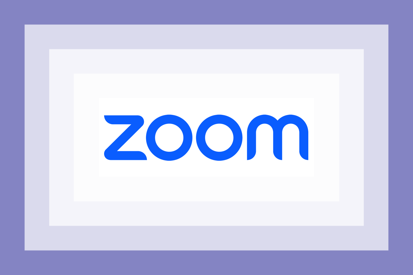 The Zoom logo on a purple graphic frame.