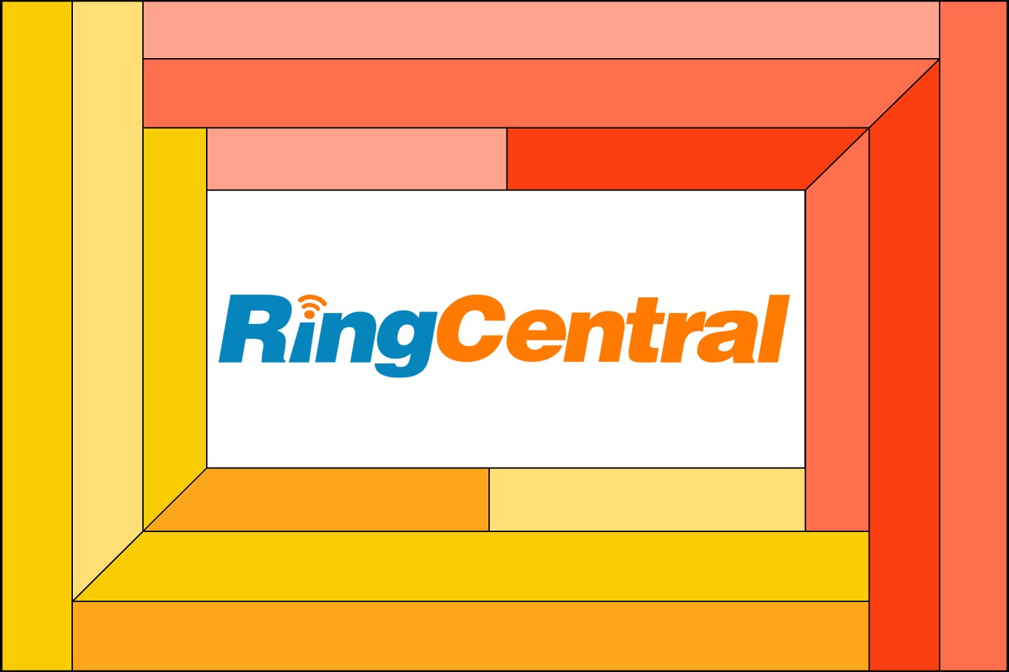 The RingCentral logo on a yellow and pink frame.