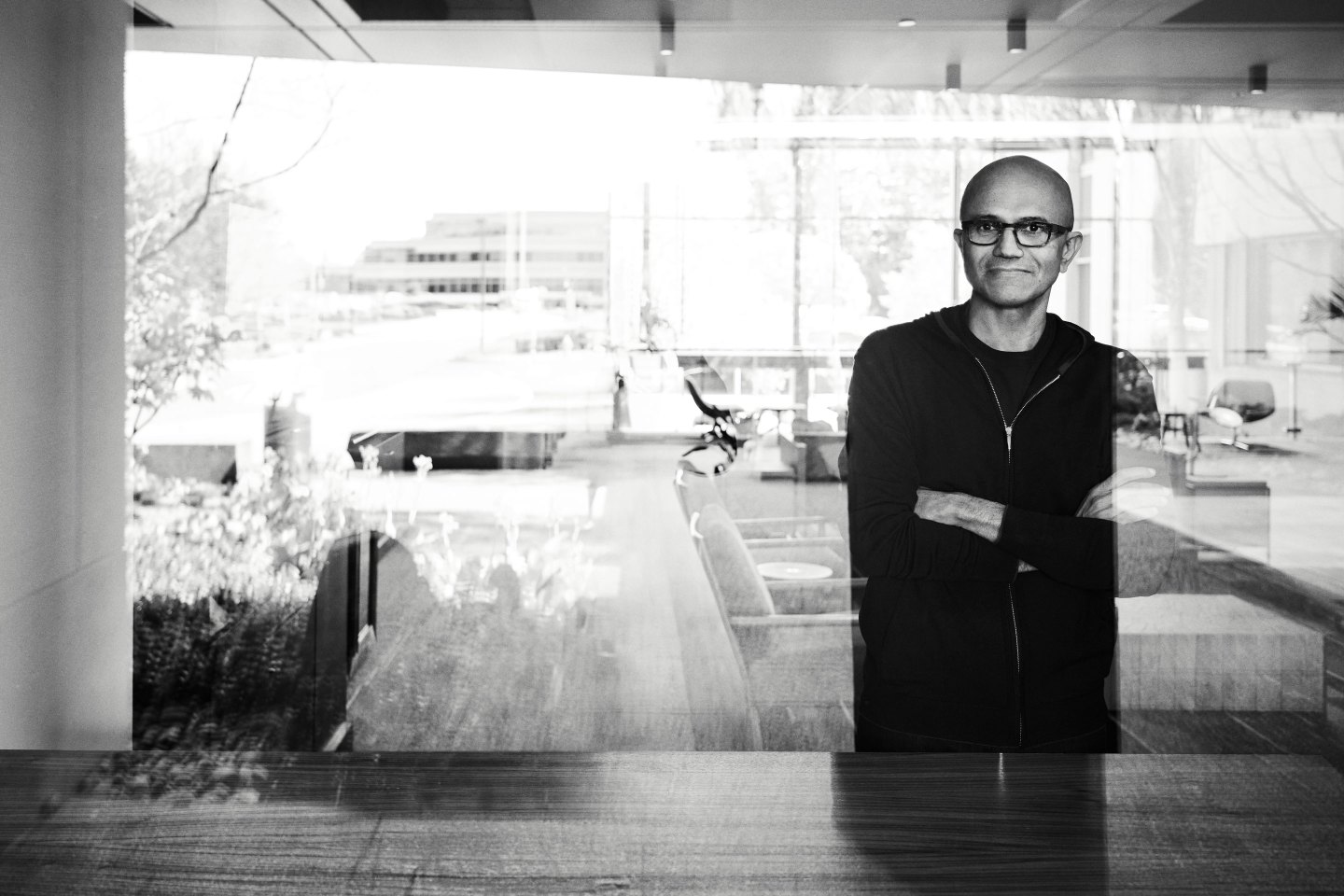 Microsoft CEO and Chairman Satya Nadella photographed at Microsoft HQ, Redmond, WA on May 6th 2024<br />
crop-SN_05-Window_00364