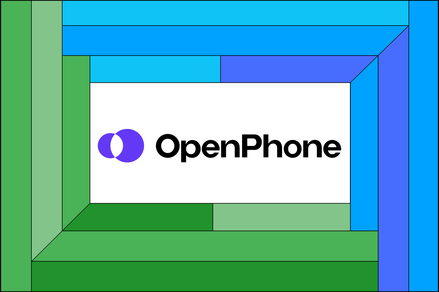 The OpenPhone logo on a green and blue frame.