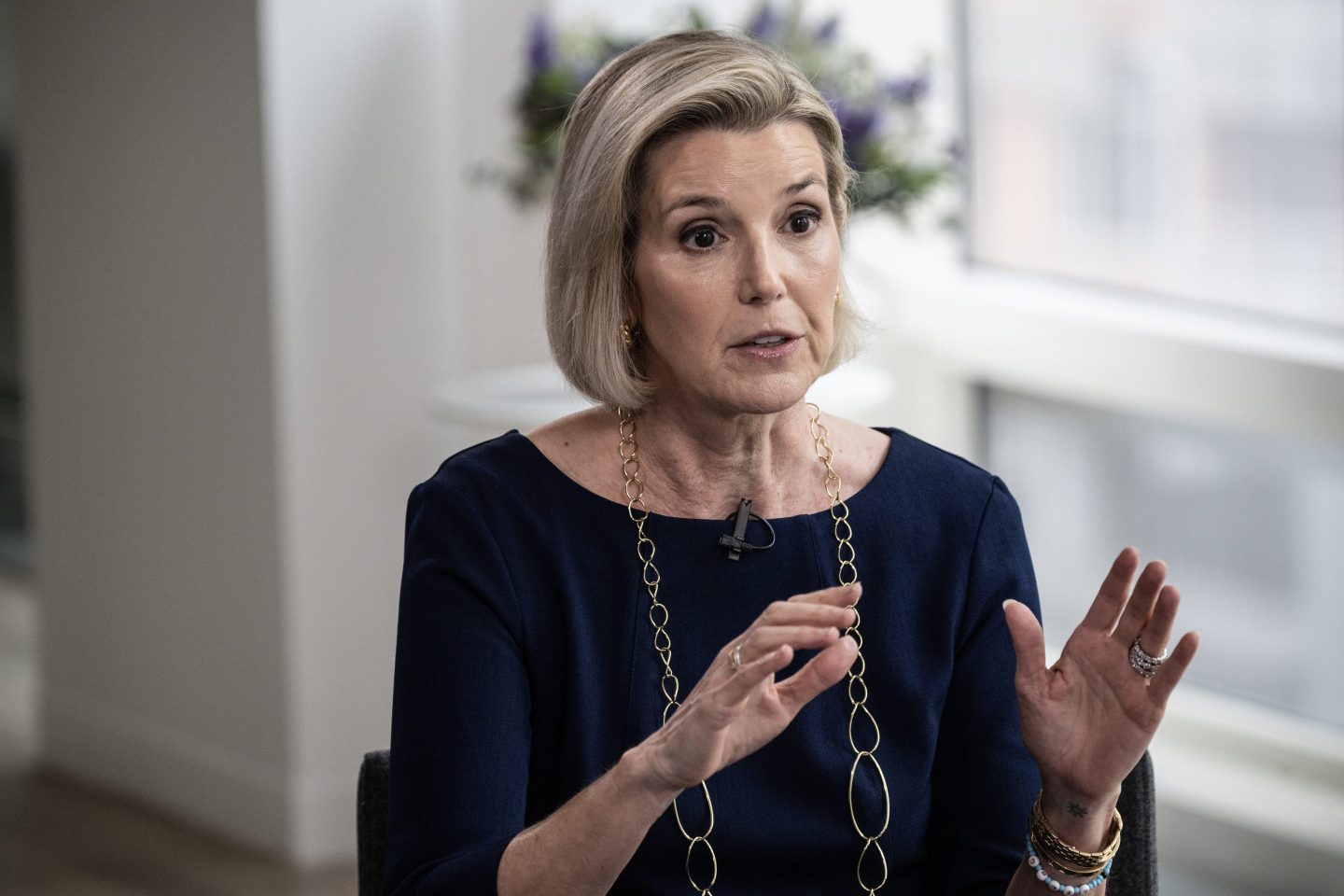 Sallie Krawcheck, co-founder and chief executive officer of Ellevest Financial Inc., during an interview for an episode of Bloomberg Wealth with David Rubenstein in New York, US, on Friday, April 12, 2024. Krawcheck steadily climbed the ranks of several Wall Street banks in the first decade and a half of the 2000s, picking up a chief executive officer title at Sanford C. Bernstein &amp; Co. and later becoming chief financial officer at Citigroup Inc. Photographer: Victor J. Blue/Bloomberg via Getty Images