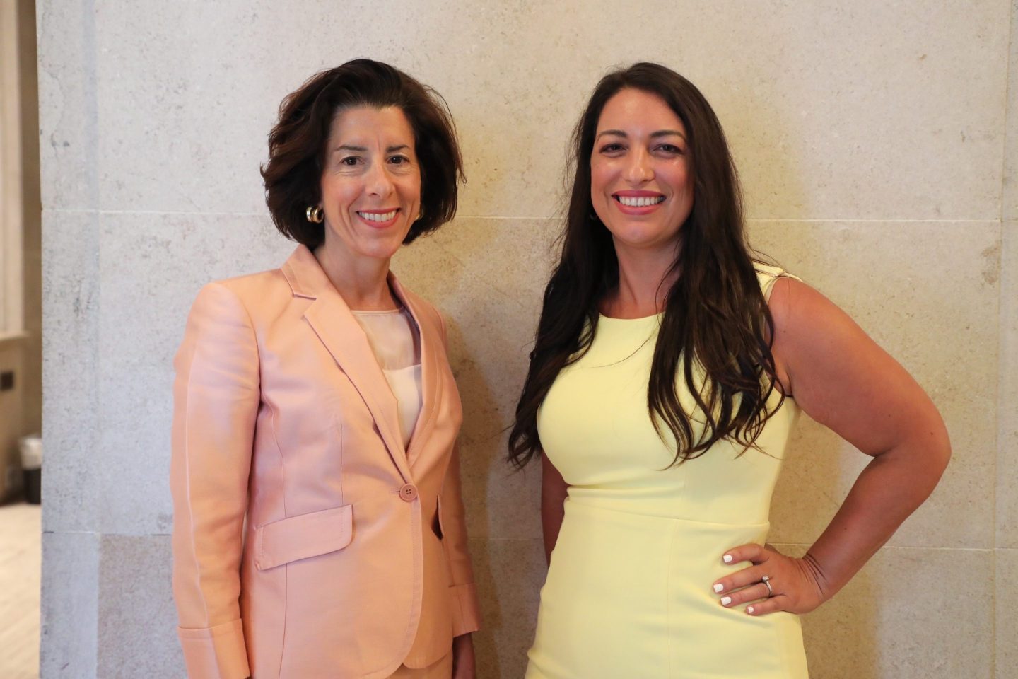 U.S. Commerce Secretary Gina Raimondo (left) with Rogue Valley Microdevices CEO Jessica Gomez.<br />
Courtesy of Rogue Valley Microdevices