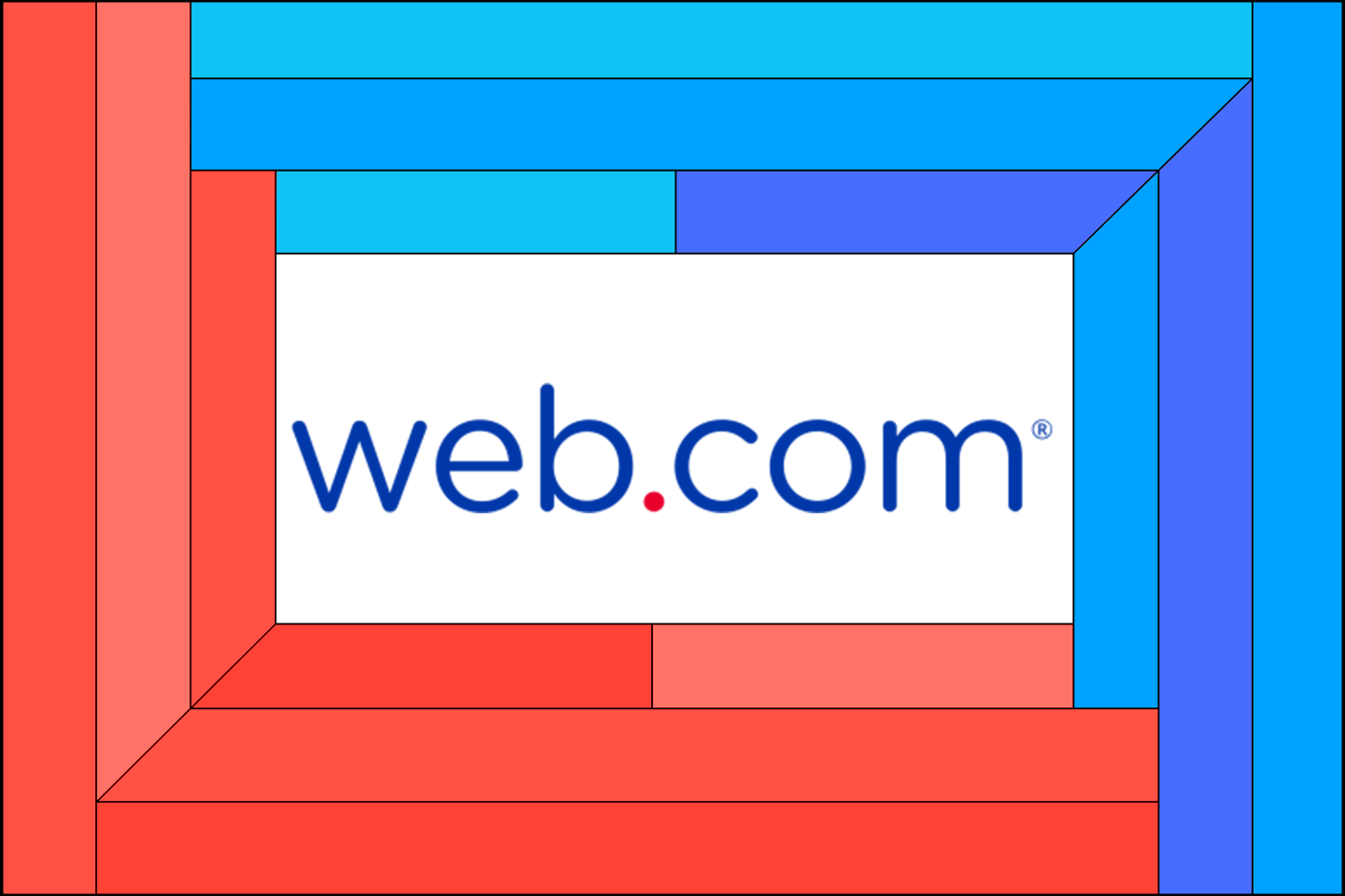 The web.com logo on a blue and red graphic frame.