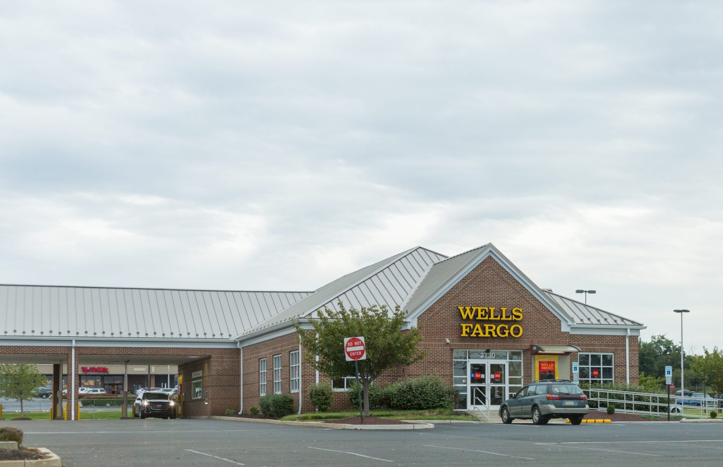 Philadelphia, Pennsylvania, September 8, 2018:Wells Fargo bank entrance with sign