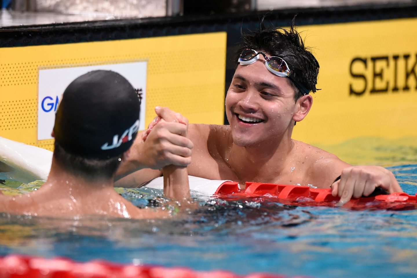 TOKYO, JAPAN - JUNE 02: Joseph Schooling of Singapore celebrates winning the Men's 100m Butterfly Final on day four of the Swimming Japan Open at the Tokyo Tatsumi International Swimming Center on June 02, 2019 in Tokyo, Japan. (Photo by Matt Roberts/Getty Images)