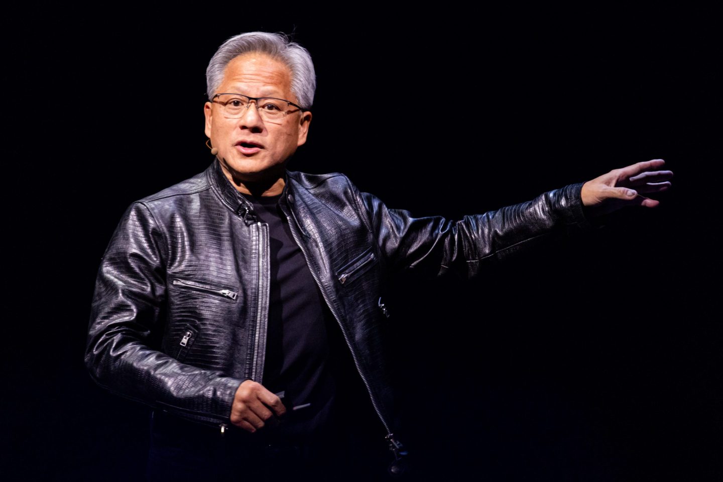 Jensen Huang, co-founder and chief executive officer of Nvidia Corp., speaks during an event in Taipei, Taiwan, on Sunday, June 2, 2024. Huang said the company plans to upgrade its AI accelerators every year, announcing a Blackwell Ultra chip for 2025 and a next-generation platform in development called Rubin for 2026. Photographer: Annabelle Chih/Bloomberg via Getty Images