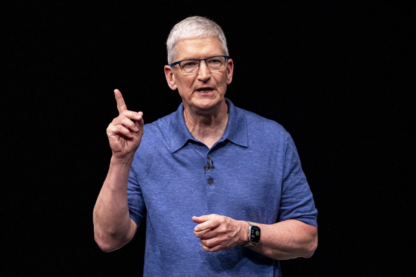 Tim Cook, chief executive officer of Apple Inc., during the Apple Worldwide Developers Conference at Apple Park campus in Cupertino, California, US, on Monday, June 10, 2024.