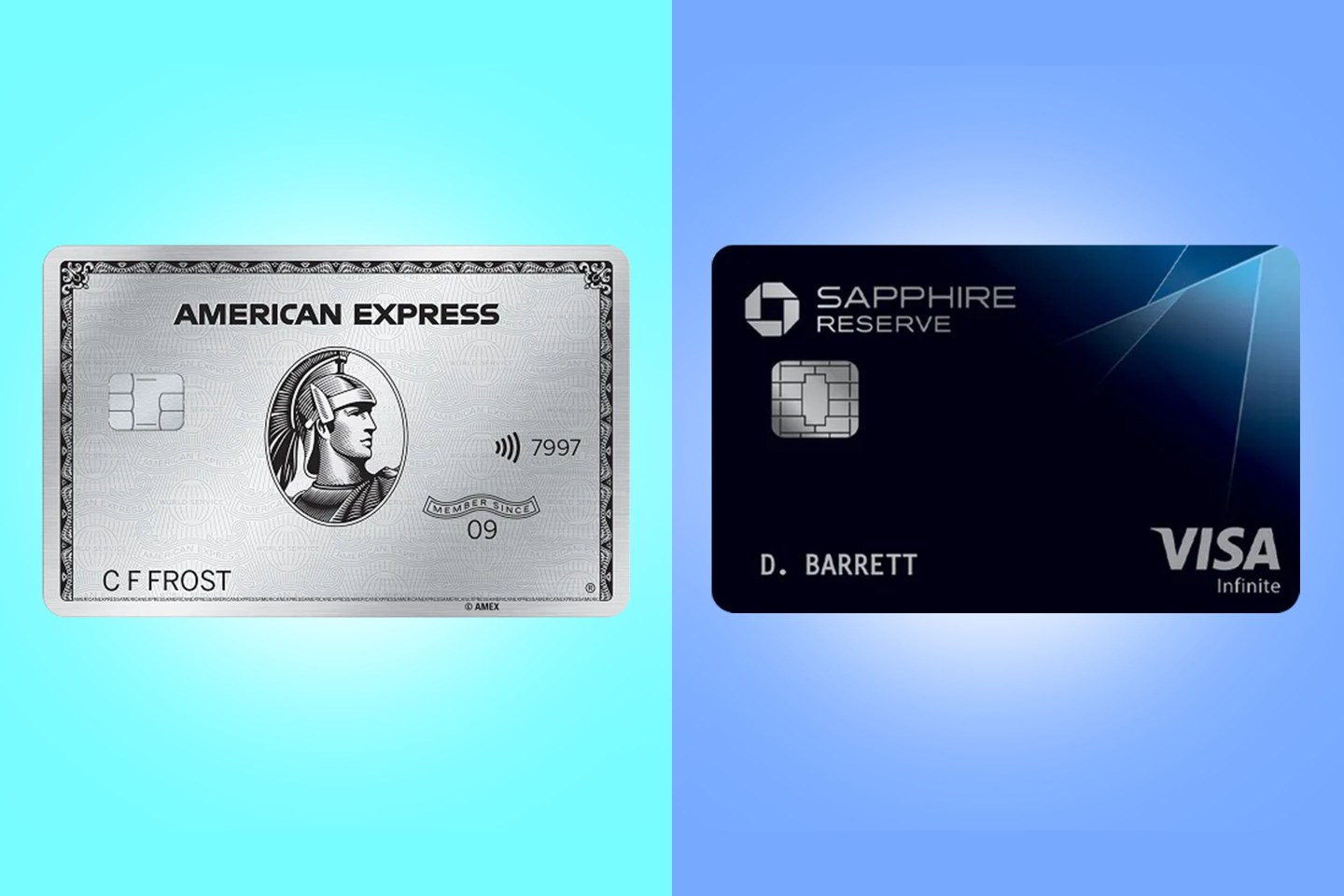 A side-by-side of The Platinum Card from American Express and Chase Sapphire Reserve card