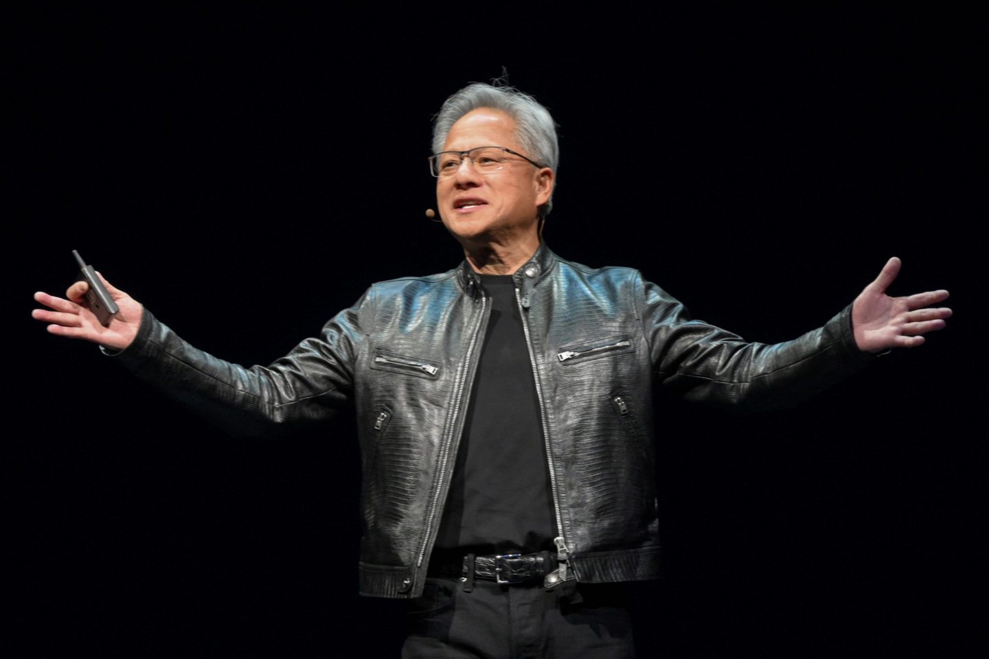 Nvidia&#8217;s CEO Jensen Huang delivers his keystone speech ahead of Computex 2024 in Taipei on June 2, 2024. Computex is the top annual tech showcase in Taiwan, whose advanced semiconductor industry is crucial to the production of everything from iPhones to the servers that run ChatGPT. (Photo by Sam Yeh / AFP) (Photo by SAM YEH/AFP via Getty Images)