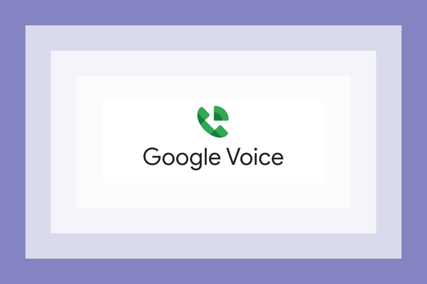 The Google Voice logo on a purple graphic frame.