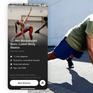 a screenshot of a Nike Training Club workout as seen through the phone app, of a 10-minute bodyweight workout