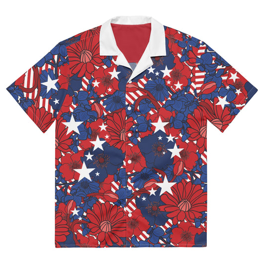 FOX News Stars & Stripes Floral Hawaiian Button-Up Shirt