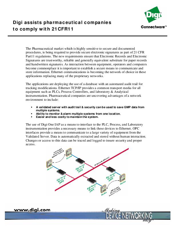 Digi aide les entreprises pharmaceutiques à se conformer à la norme 21CFR11.