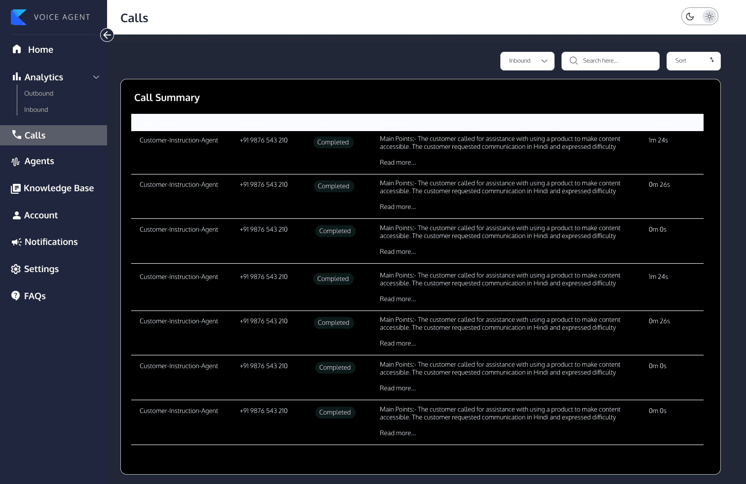 Screen Grab of Voice Agent UI