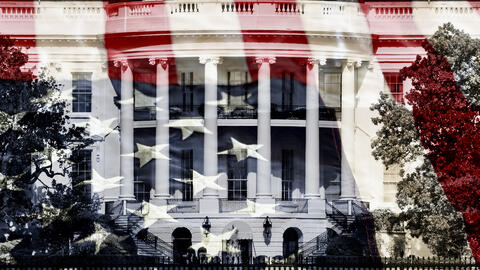 White House with overlayed American flag