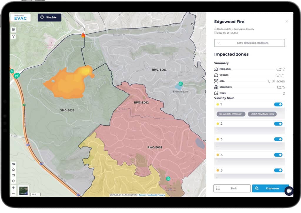 EVAC zone-based map displayed on a tablet.