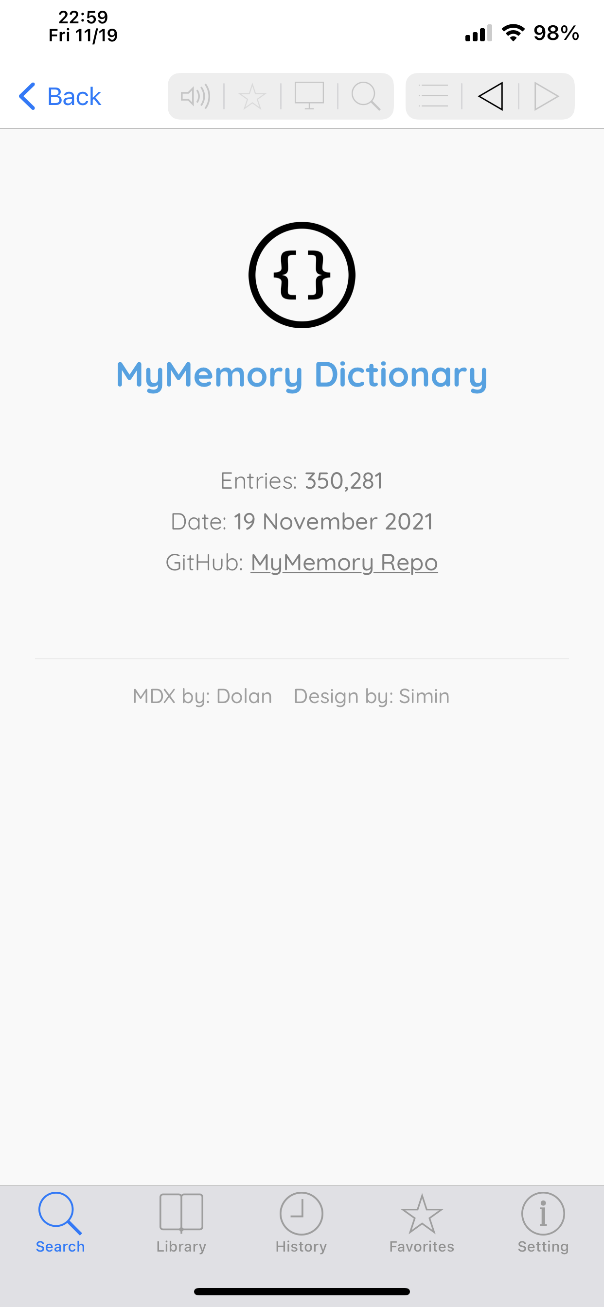 MyMemory Dictionary on iOS